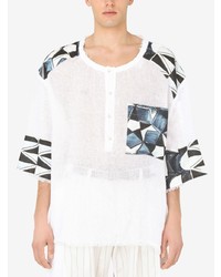 weißes bedrucktes T-shirt mit einer Knopfleiste von Dolce & Gabbana