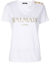 weißes bedrucktes T-shirt von Balmain