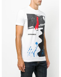 weißes bedrucktes T-shirt von DSQUARED2