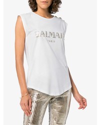 weißes bedrucktes Trägershirt von Balmain