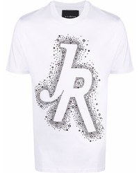 weißes beschlagenes T-Shirt mit einem Rundhalsausschnitt von John Richmond