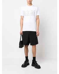 weißes beschlagenes T-Shirt mit einem Rundhalsausschnitt von DSQUARED2