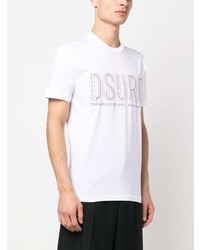 weißes beschlagenes T-Shirt mit einem Rundhalsausschnitt von DSQUARED2