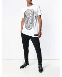 weißes beschlagenes T-Shirt mit einem Rundhalsausschnitt von Philipp Plein