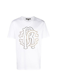 weißes beschlagenes T-Shirt mit einem Rundhalsausschnitt von Roberto Cavalli
