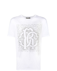 weißes beschlagenes T-Shirt mit einem Rundhalsausschnitt von Roberto Cavalli