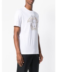 weißes beschlagenes T-Shirt mit einem Rundhalsausschnitt von Versace
