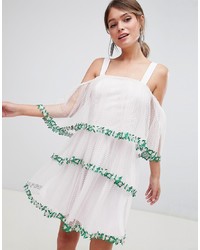 weißes besticktes ausgestelltes Kleid aus Tüll von ASOS DESIGN