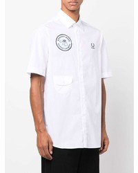 weißes besticktes Kurzarmhemd von Raf Simons X Fred Perry