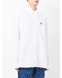 weißes besticktes Langarmhemd von Fred Perry