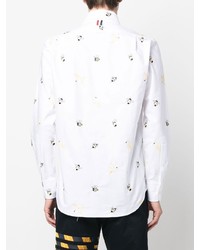weißes besticktes Langarmhemd von Thom Browne