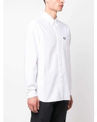 weißes besticktes Langarmhemd von Fred Perry