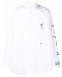 weißes besticktes Langarmhemd von Raf Simons