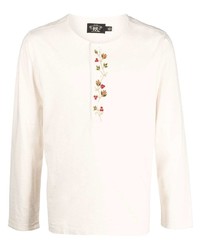 weißes besticktes Langarmshirt mit einer Knopfleiste von Ralph Lauren RRL