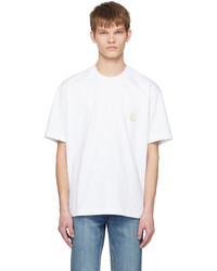 weißes besticktes Leder T-Shirt mit einem Rundhalsausschnitt von Solid Homme