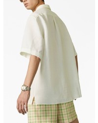weißes besticktes Leinen Kurzarmhemd von Gucci