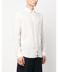 weißes besticktes Leinen Langarmhemd von Tommy Hilfiger