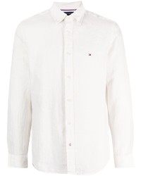weißes besticktes Leinen Langarmhemd von Tommy Hilfiger