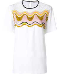 weißes besticktes Pailletten T-shirt von Emilio Pucci