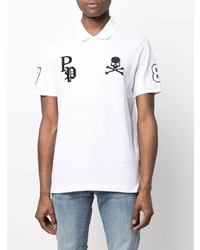 weißes besticktes Polohemd von Philipp Plein