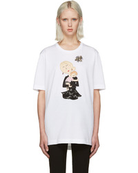weißes besticktes Seide T-shirt von Dolce & Gabbana