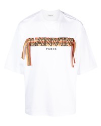 weißes besticktes Spitze T-Shirt mit einem Rundhalsausschnitt von Lanvin