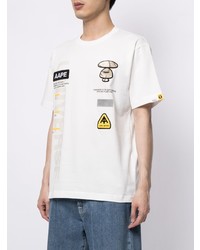 weißes besticktes T-Shirt mit einem Rundhalsausschnitt von AAPE BY A BATHING APE