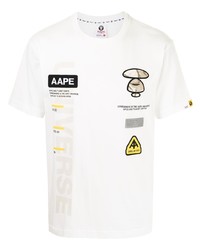 weißes besticktes T-Shirt mit einem Rundhalsausschnitt von AAPE BY A BATHING APE