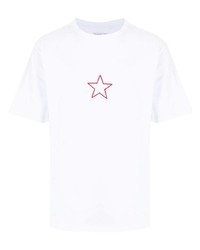 weißes besticktes T-Shirt mit einem Rundhalsausschnitt von agnès b.