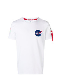 weißes besticktes T-Shirt mit einem Rundhalsausschnitt von Alpha Industries