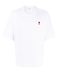 weißes besticktes T-Shirt mit einem Rundhalsausschnitt von Ami Paris