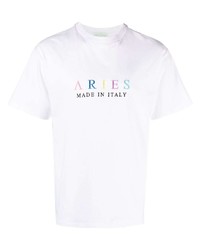 weißes besticktes T-Shirt mit einem Rundhalsausschnitt von Aries