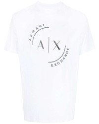 weißes besticktes T-Shirt mit einem Rundhalsausschnitt von Armani Exchange