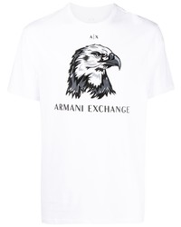 weißes besticktes T-Shirt mit einem Rundhalsausschnitt von Armani Exchange