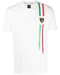 weißes besticktes T-Shirt mit einem Rundhalsausschnitt von Automobili Lamborghini