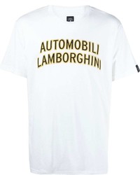 weißes besticktes T-Shirt mit einem Rundhalsausschnitt von Automobili Lamborghini