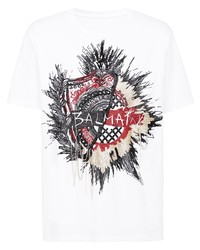 weißes besticktes T-Shirt mit einem Rundhalsausschnitt von Balmain