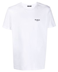 weißes besticktes T-Shirt mit einem Rundhalsausschnitt von Balmain