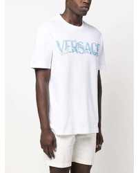 weißes besticktes T-Shirt mit einem Rundhalsausschnitt von Versace