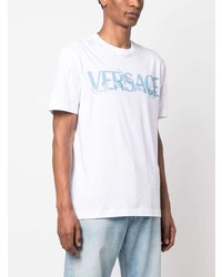 weißes besticktes T-Shirt mit einem Rundhalsausschnitt von Versace