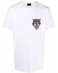 weißes besticktes T-Shirt mit einem Rundhalsausschnitt von Billionaire