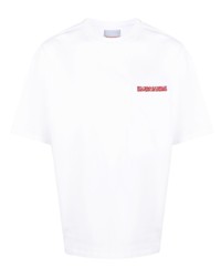weißes besticktes T-Shirt mit einem Rundhalsausschnitt von BLUEMARBLE