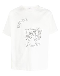 weißes besticktes T-Shirt mit einem Rundhalsausschnitt von Bode
