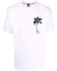 weißes besticktes T-Shirt mit einem Rundhalsausschnitt von BOSS