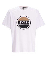weißes besticktes T-Shirt mit einem Rundhalsausschnitt von BOSS
