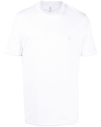 weißes besticktes T-Shirt mit einem Rundhalsausschnitt von Brunello Cucinelli