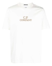 weißes besticktes T-Shirt mit einem Rundhalsausschnitt von C.P. Company