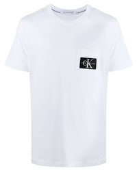 weißes besticktes T-Shirt mit einem Rundhalsausschnitt von Calvin Klein Jeans