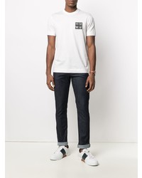 weißes besticktes T-Shirt mit einem Rundhalsausschnitt von Emporio Armani