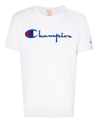 weißes besticktes T-Shirt mit einem Rundhalsausschnitt von Champion